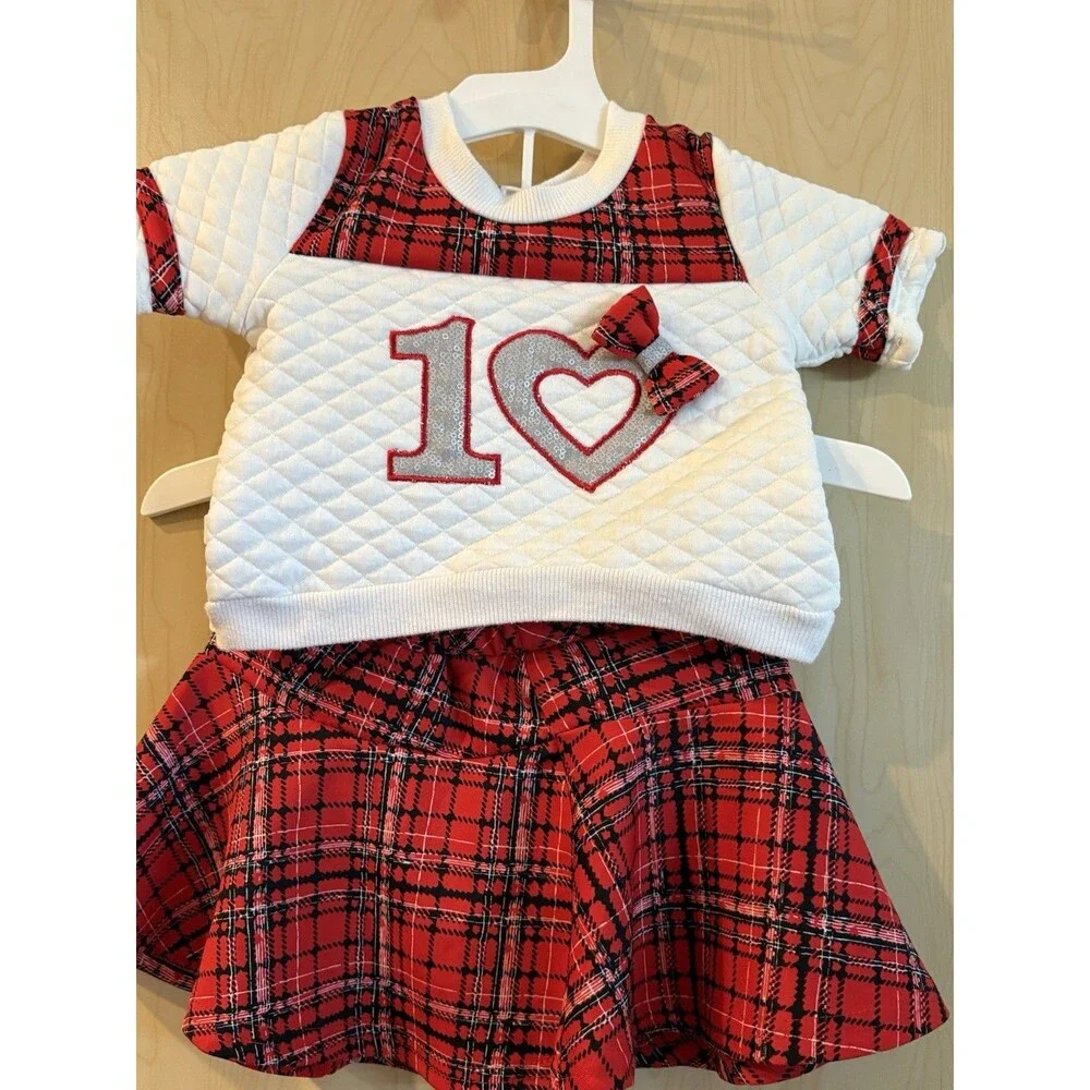 Baby Girls Plaid Skirt Set 2T Red Black Quilted Sweatshirt Holiday Outfit